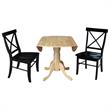 42 in. Dual Drop Leaf Table with 2 Cross Back Dining Chairs - 3 Piece Dining Set