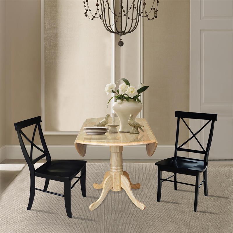 42 in. Dual Drop Leaf Table with 2 Cross Back Dining Chairs - 3 Piece Dining Set