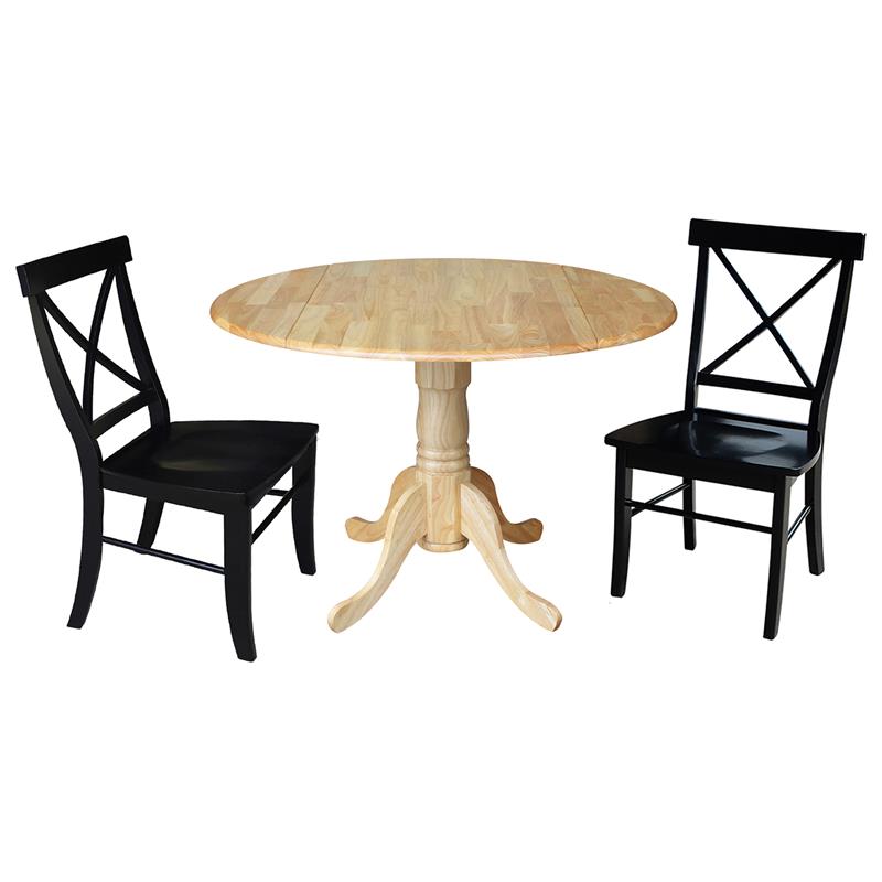 42 in. Dual Drop Leaf Table with 2 Cross Back Dining Chairs - 3 Piece Dining Set