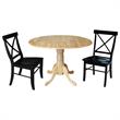 42 in. Dual Drop Leaf Table with 2 Cross Back Dining Chairs - 3 Piece Dining Set