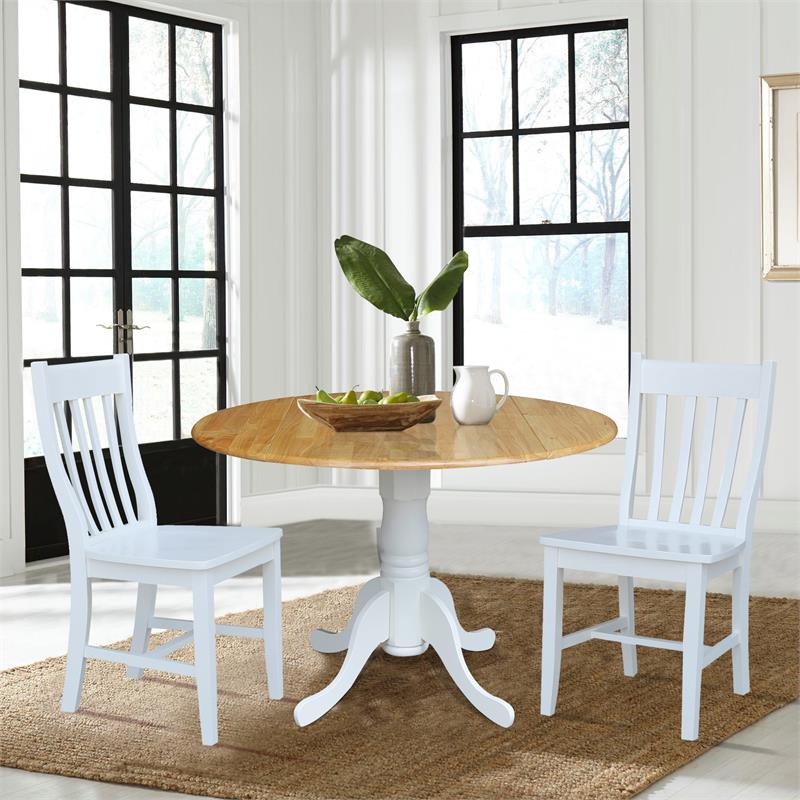 42 in. Dual Drop Leaf Table with 2 Slat Back Dining Chairs - 3 Piece Dining Set