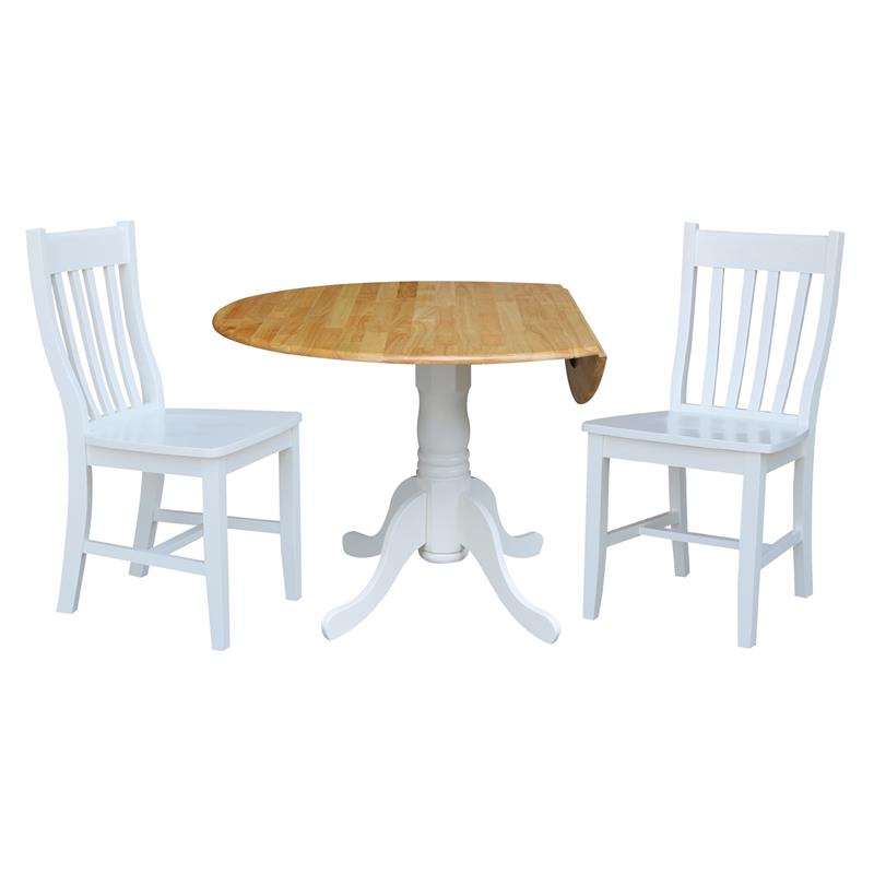 42 in. Dual Drop Leaf Table with 2 Slat Back Dining Chairs - 3 Piece Dining Set