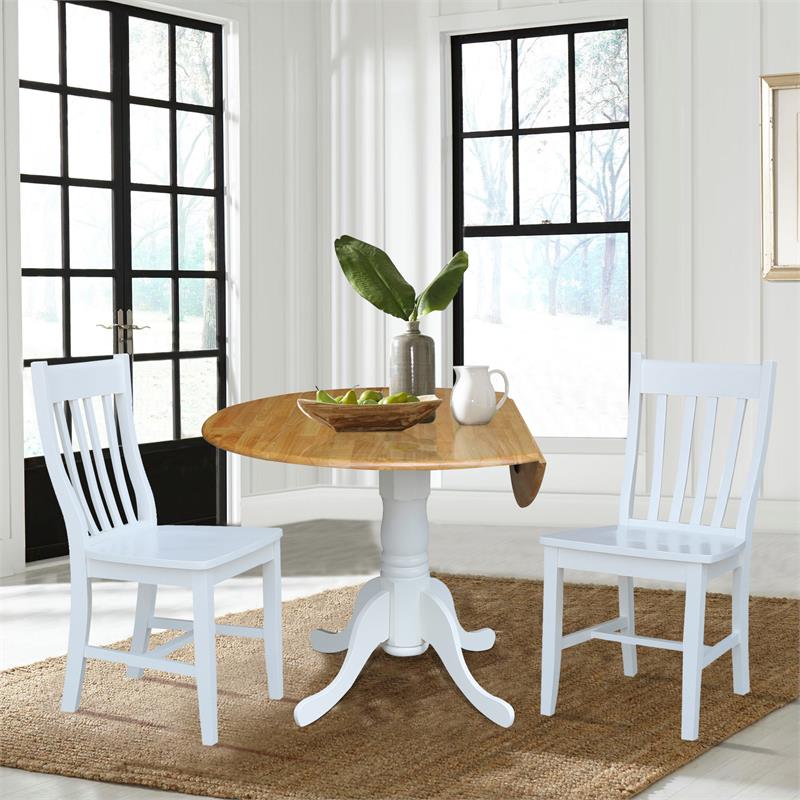 42 in. Dual Drop Leaf Table with 2 Slat Back Dining Chairs - 3 Piece Dining Set