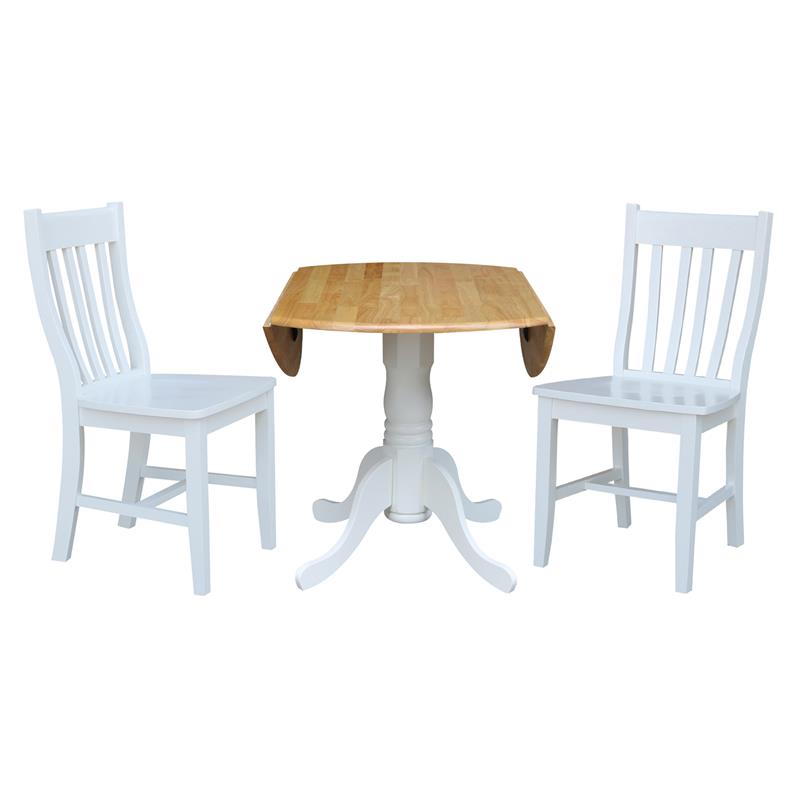 42 in. Dual Drop Leaf Table with 2 Slat Back Dining Chairs - 3 Piece Dining Set