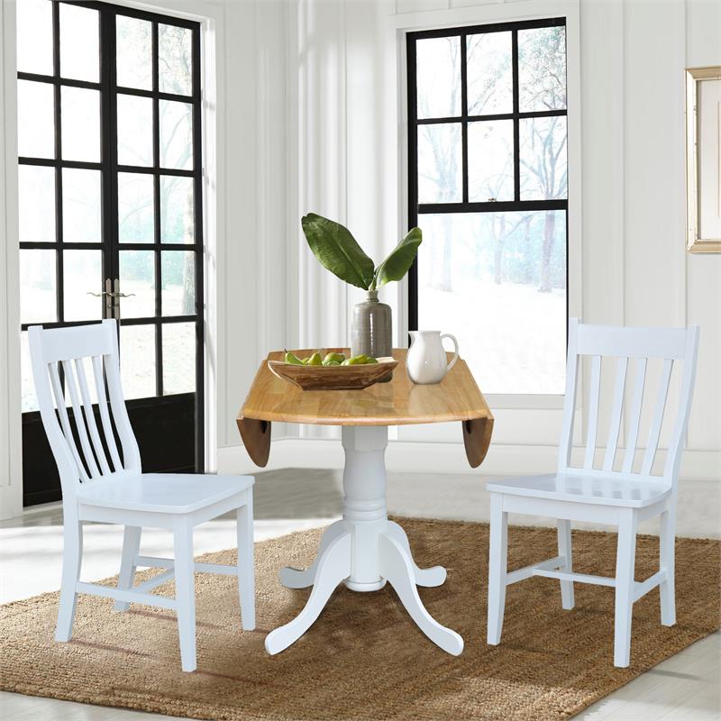 42 in. Dual Drop Leaf Table with 2 Slat Back Dining Chairs - 3 Piece Dining Set