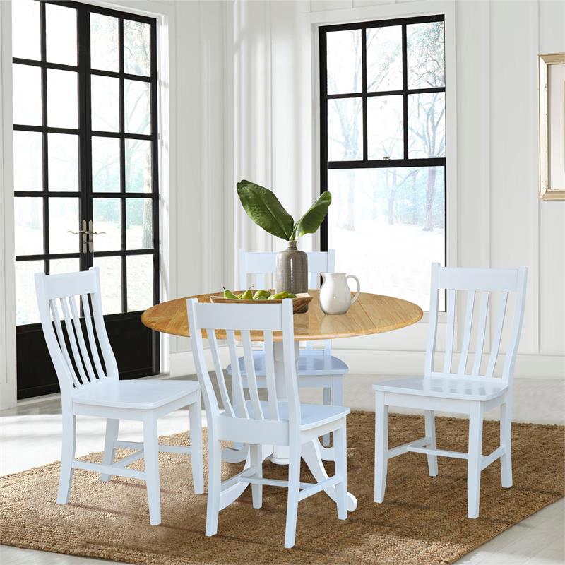42 in. Dual Drop Leaf Table with 4 Slat Back Dining Chairs - 5 Piece Dining Set