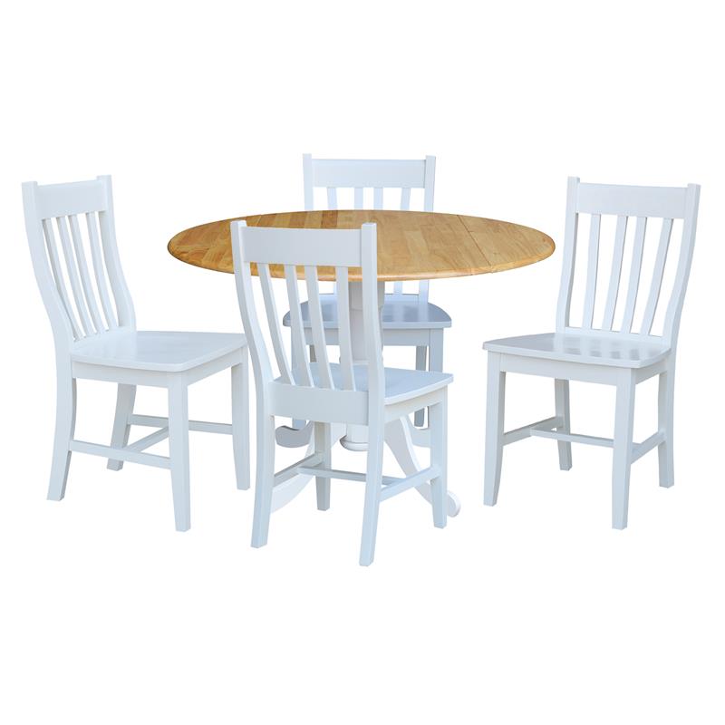 42 in. Dual Drop Leaf Table with 4 Slat Back Dining Chairs - 5 Piece Dining Set