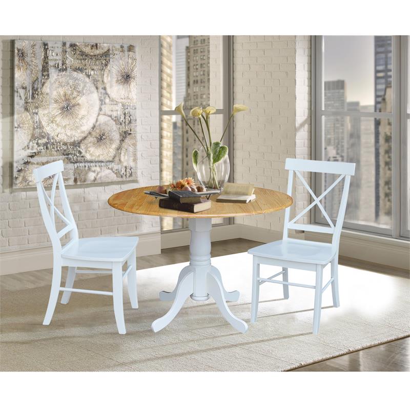 42 in. Dual Drop Leaf Table with 2 Cross Back Dining Chairs - 3 Piece Dining Set
