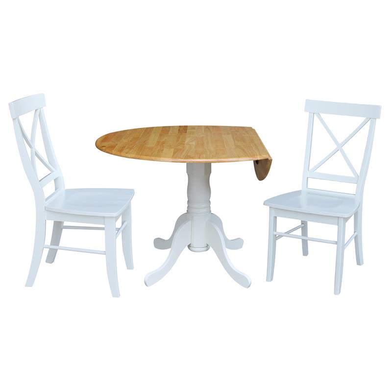42 in. Dual Drop Leaf Table with 2 Cross Back Dining Chairs - 3 Piece Dining Set