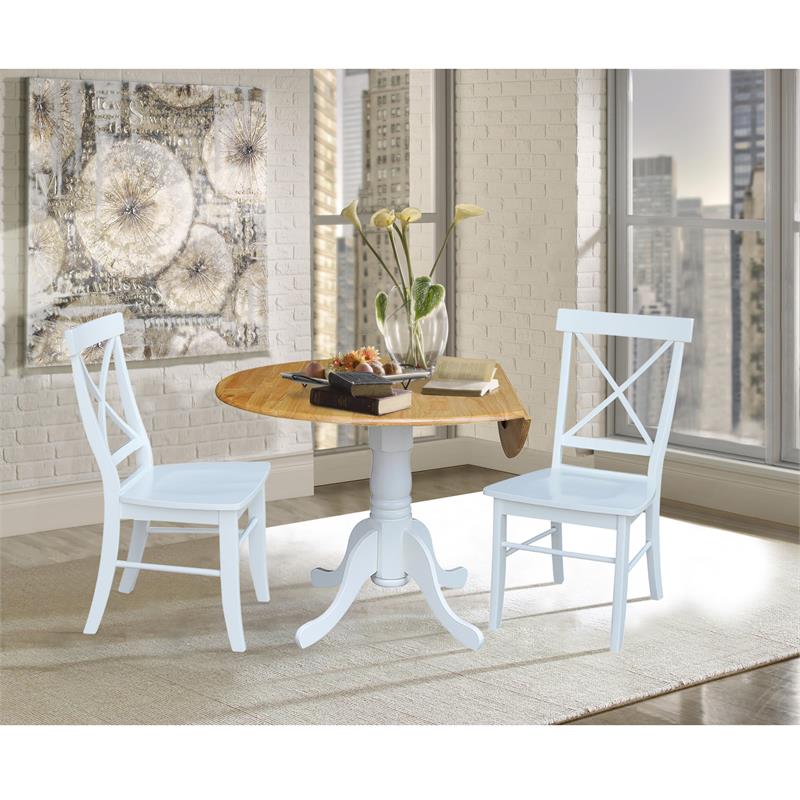 42 in. Dual Drop Leaf Table with 2 Cross Back Dining Chairs - 3 Piece Dining Set