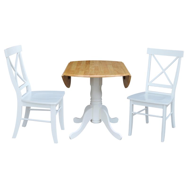 42 in. Dual Drop Leaf Table with 2 Cross Back Dining Chairs - 3 Piece Dining Set