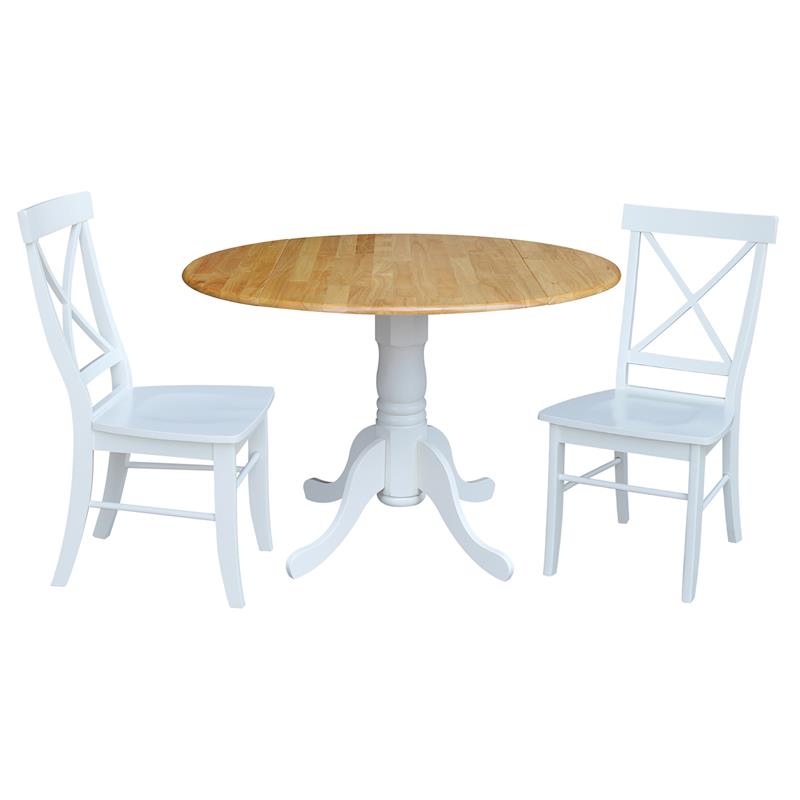 42 in. Dual Drop Leaf Table with 2 Cross Back Dining Chairs - 3 Piece Dining Set