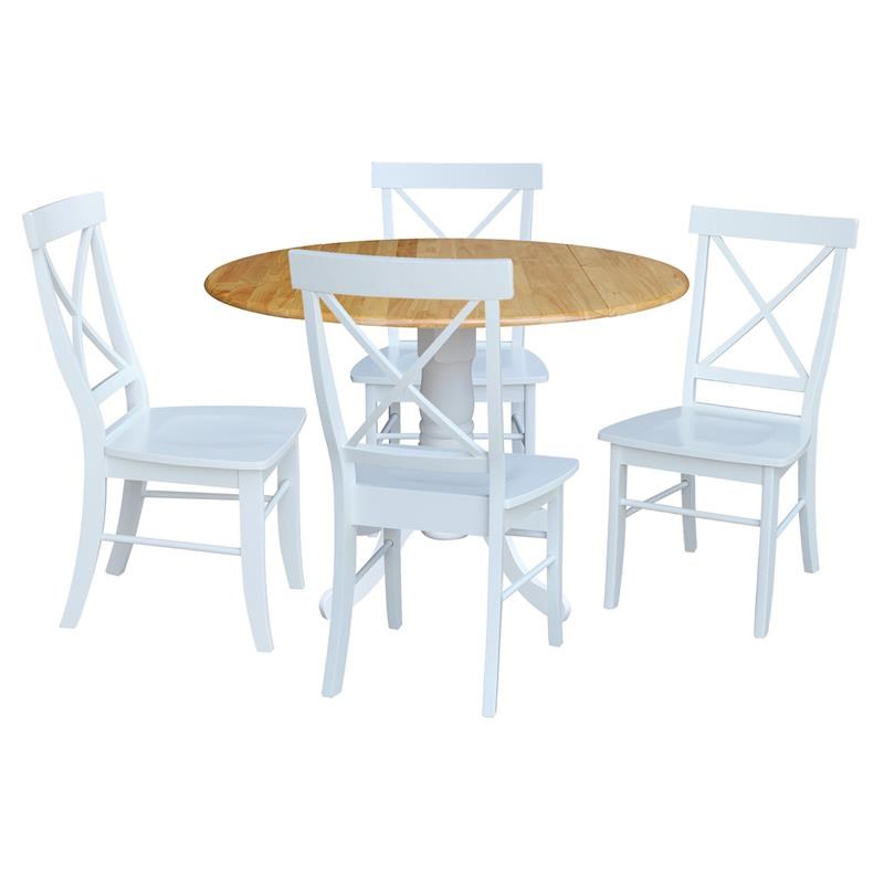 42 in. Dual Drop Leaf Table with 4 Cross Back Dining Chairs - 5 Piece Dining Set