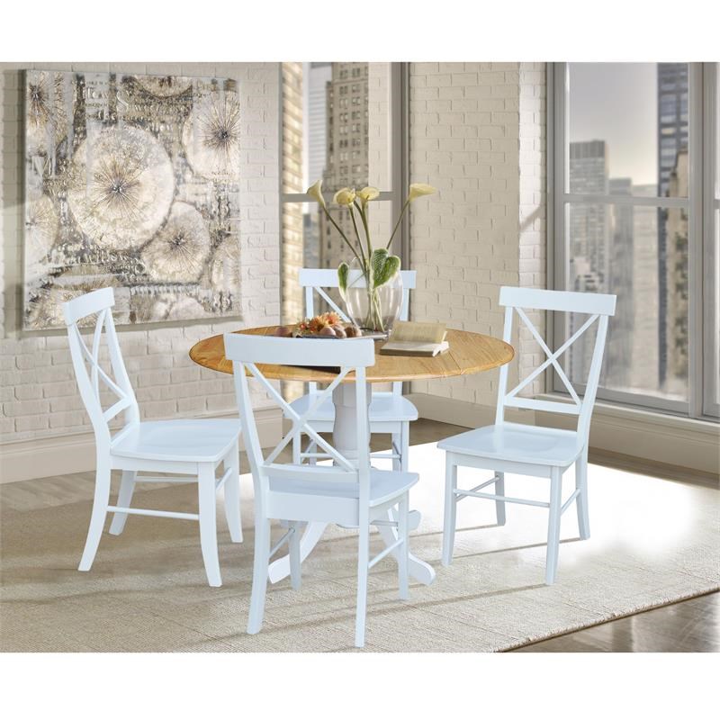 42 in. Dual Drop Leaf Table with 4 Cross Back Dining Chairs - 5 Piece Dining Set