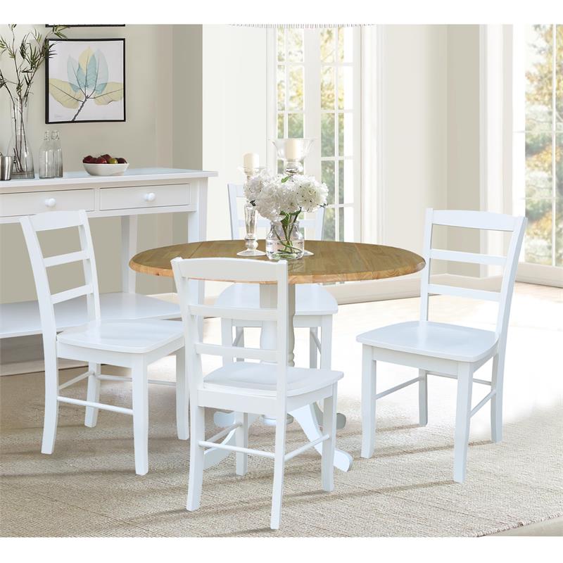 42 in Dual Drop Leaf Table with 4 Ladder Back Dining Chairs - 5 Piece Dining Set