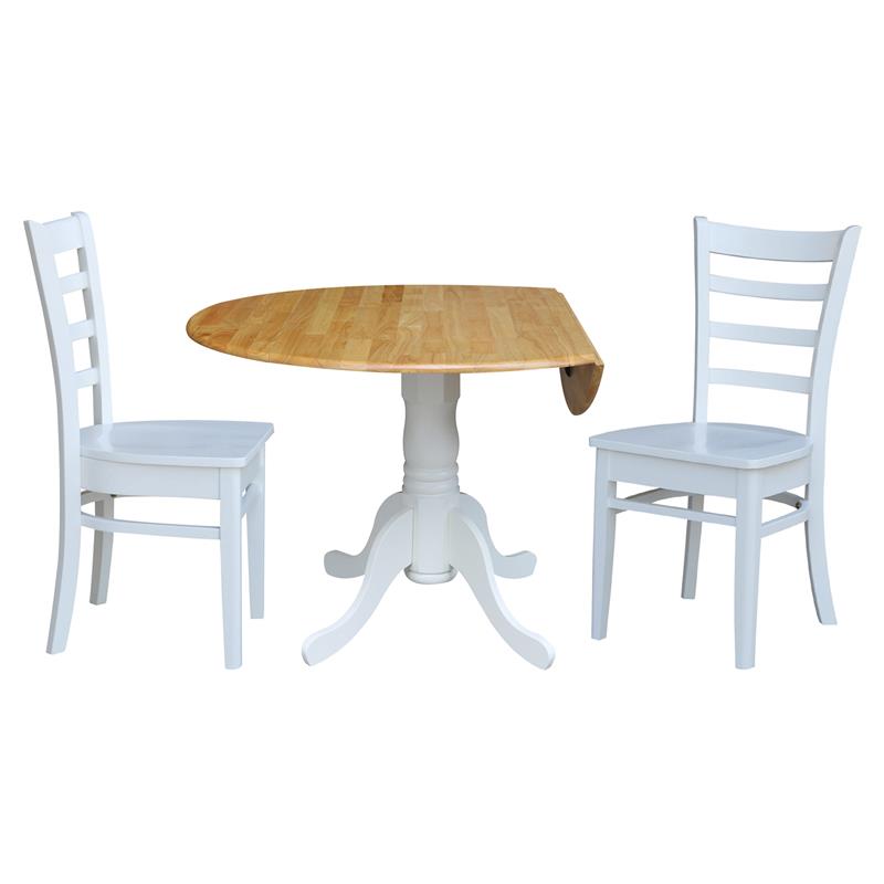 42 in Dual Drop Leaf Table with 2 Ladder Back Dining Chairs - 3 Piece Dining Set