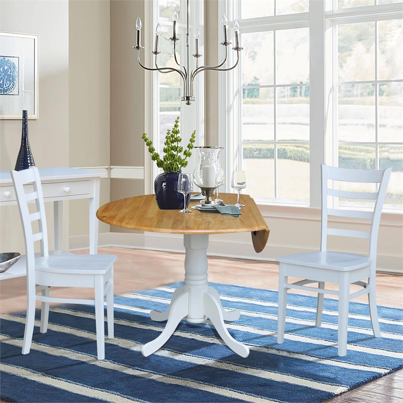 42 in Dual Drop Leaf Table with 2 Ladder Back Dining Chairs - 3 Piece Dining Set