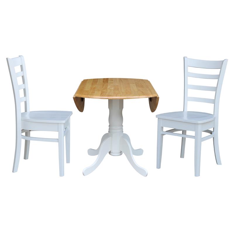 42 in Dual Drop Leaf Table with 2 Ladder Back Dining Chairs - 3 Piece Dining Set