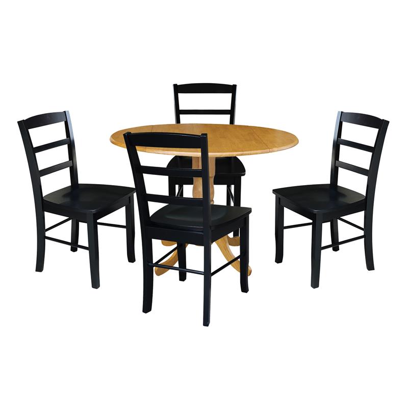 42 in Dual Drop Leaf Table with 4 Ladder Back Dining Chairs - 5 Piece Dining Set