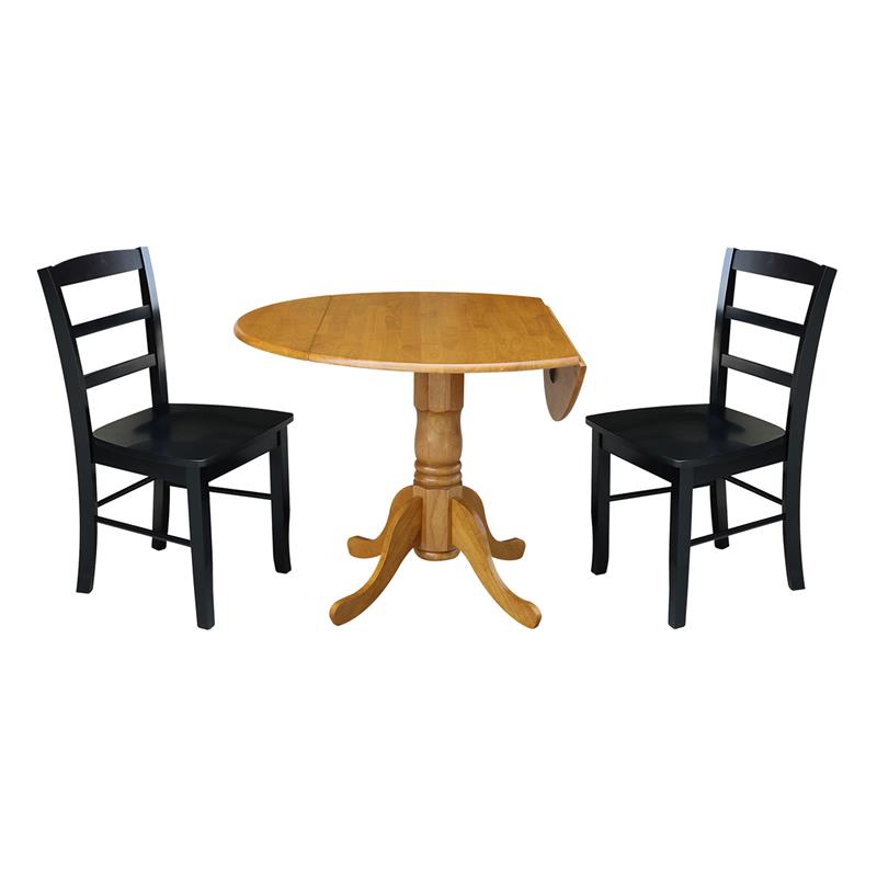 42 in Dual Drop Leaf Table with 2 Ladder Back Dining Chairs - 3 Piece Dining Set