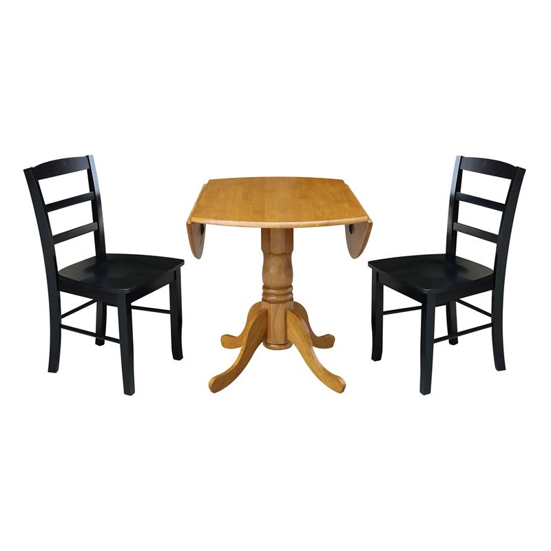 42 in Dual Drop Leaf Table with 2 Ladder Back Dining Chairs - 3 Piece Dining Set