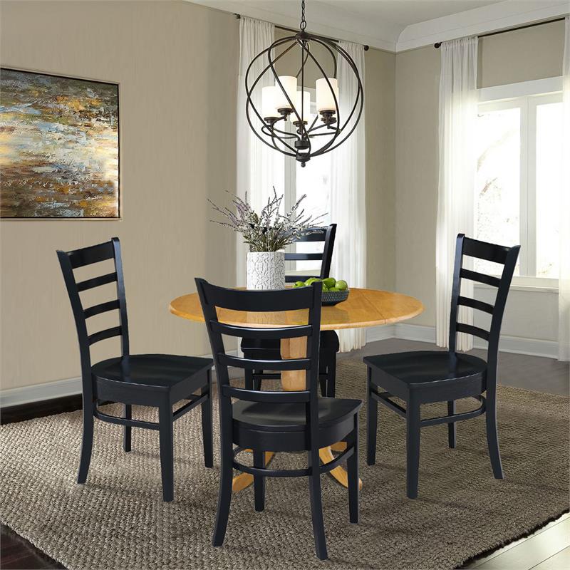 42 in Dual Drop Leaf Table with 4 Ladder Back Dining Chairs - 5 Piece Dining Set