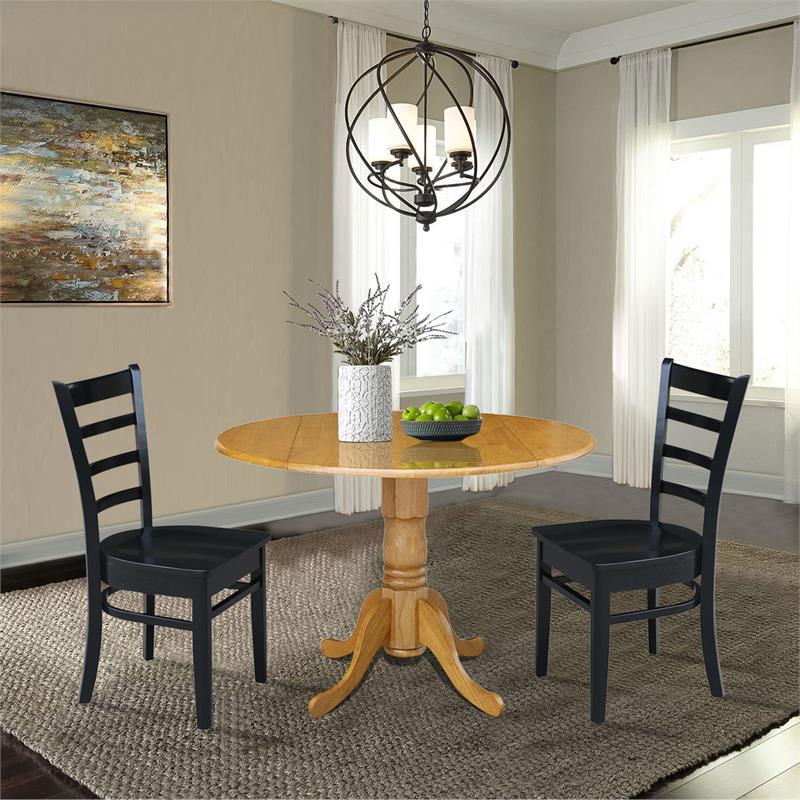 42 in Dual Drop Leaf Table with 2 Ladder Back Dining Chairs - 3 Piece Dining Set