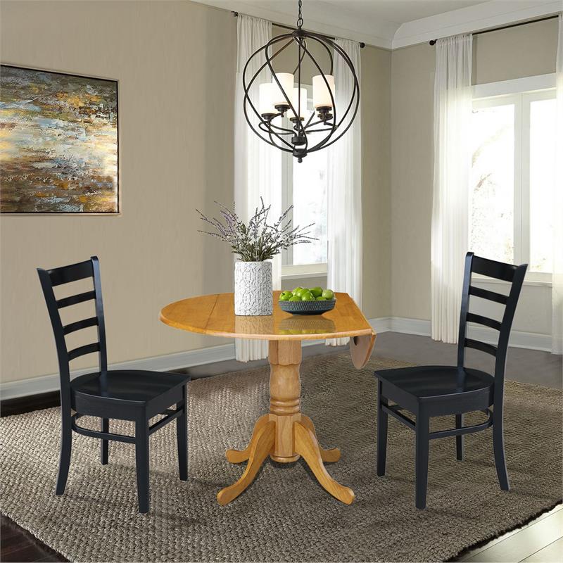 42 in Dual Drop Leaf Table with 2 Ladder Back Dining Chairs - 3 Piece Dining Set