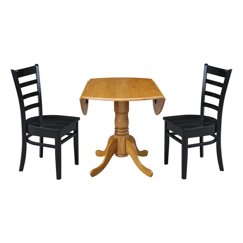 42 in Dual Drop Leaf Table with 2 Ladder Back Dining Chairs - 3 Piece Dining Set