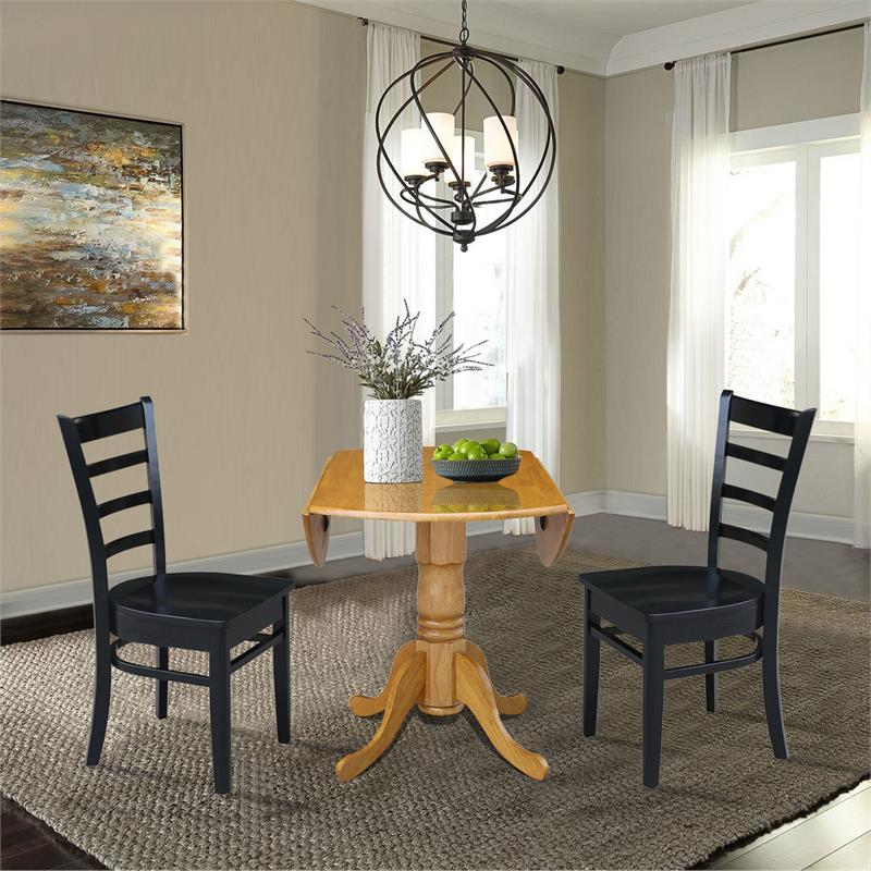 42 in Dual Drop Leaf Table with 2 Ladder Back Dining Chairs - 3 Piece Dining Set