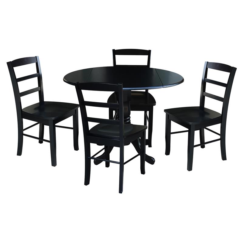 42 in Dual Drop Leaf Table with 4 Ladder Back Dining Chairs - 5 Piece Dining Set