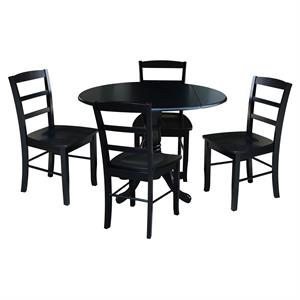 42 in Dual Drop Leaf Table with 4 Ladder Back Dining Chairs - 5 Piece Dining Set