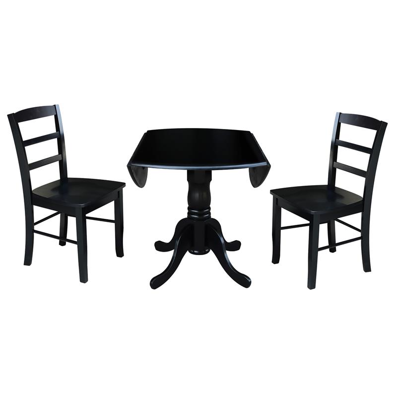 42 in Dual Drop Leaf Table with 2 Ladder Back Dining Chairs - 3 Piece Dining Set