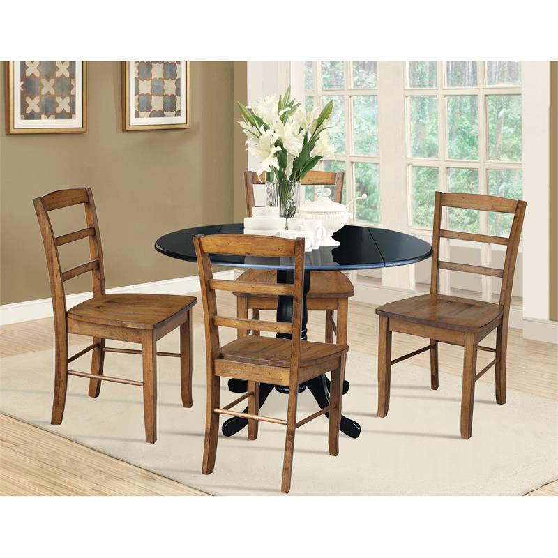 42 in Dual Drop Leaf Table with 4 Ladder Back Dining Chairs - 5 Piece Dining Set