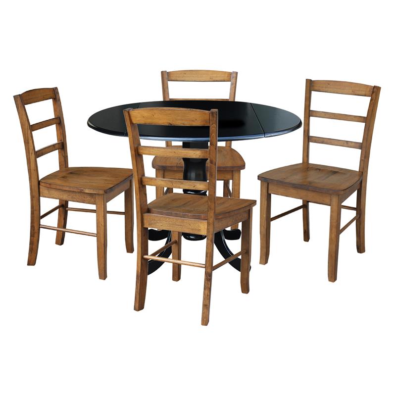 42 in Dual Drop Leaf Table with 4 Ladder Back Dining Chairs - 5 Piece Dining Set