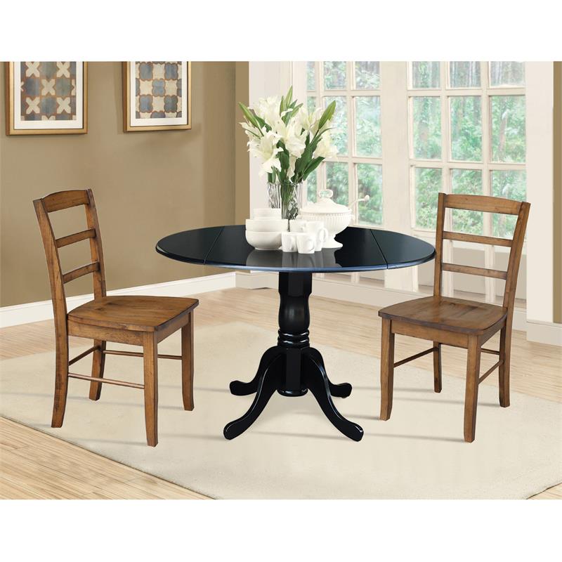 42 in Dual Drop Leaf Table with 2 Ladder Back Dining Chairs - 3 Piece Dining Set
