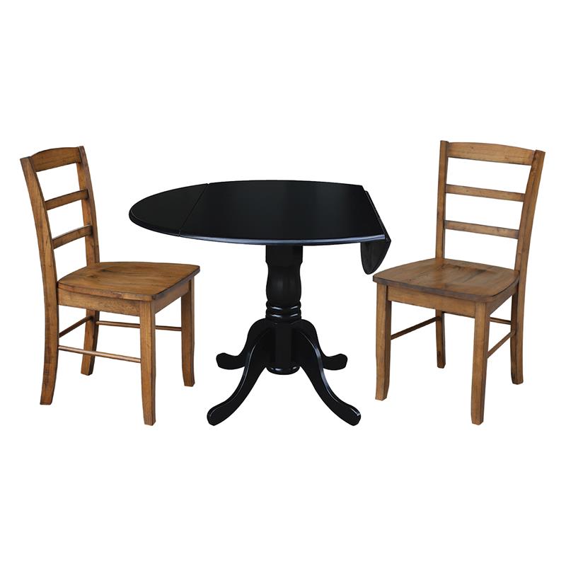 42 in Dual Drop Leaf Table with 2 Ladder Back Dining Chairs - 3 Piece Dining Set