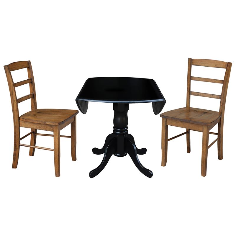 42 in Dual Drop Leaf Table with 2 Ladder Back Dining Chairs - 3 Piece Dining Set