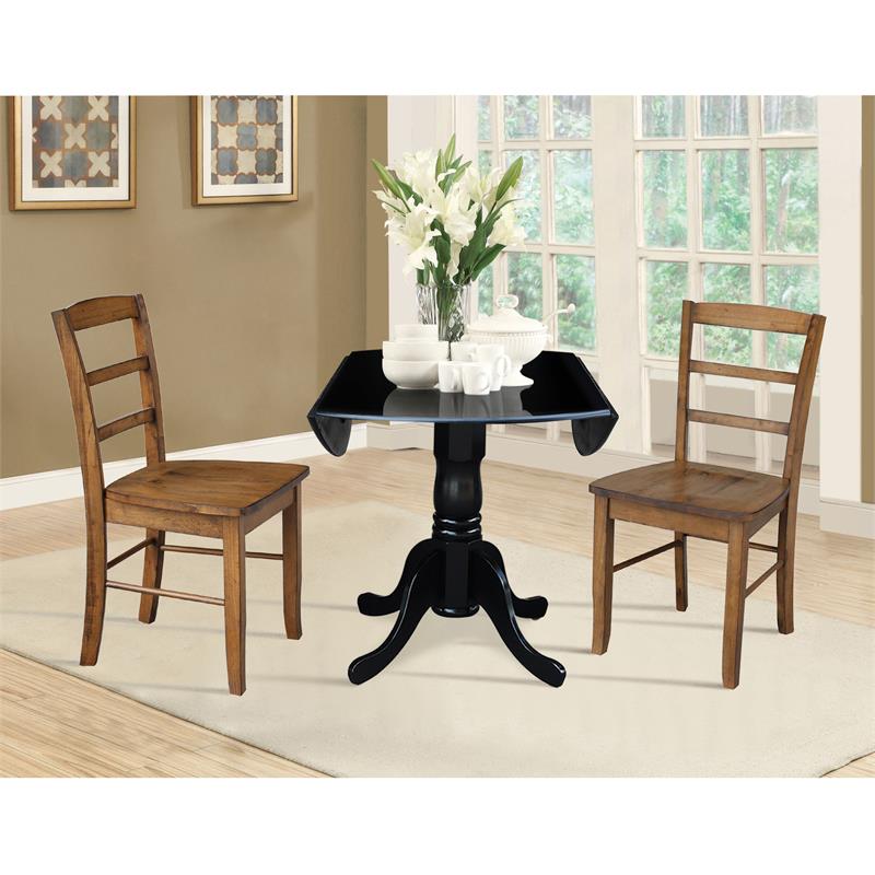 42 in Dual Drop Leaf Table with 2 Ladder Back Dining Chairs - 3 Piece Dining Set