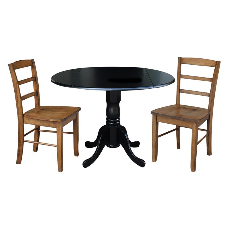 42 in Dual Drop Leaf Table with 2 Ladder Back Dining Chairs - 3 Piece Dining Set