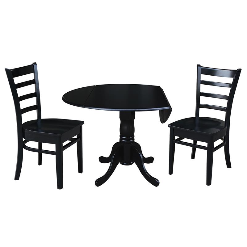 42 in Dual Drop Leaf Table with 2 Ladder Back Dining Chairs - 3 Piece Dining Set