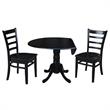 42 in Dual Drop Leaf Table with 2 Ladder Back Dining Chairs - 3 Piece Dining Set