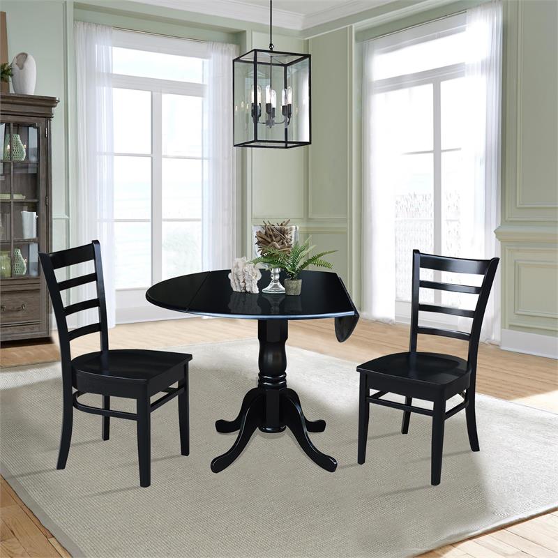 42 in Dual Drop Leaf Table with 2 Ladder Back Dining Chairs - 3 Piece Dining Set