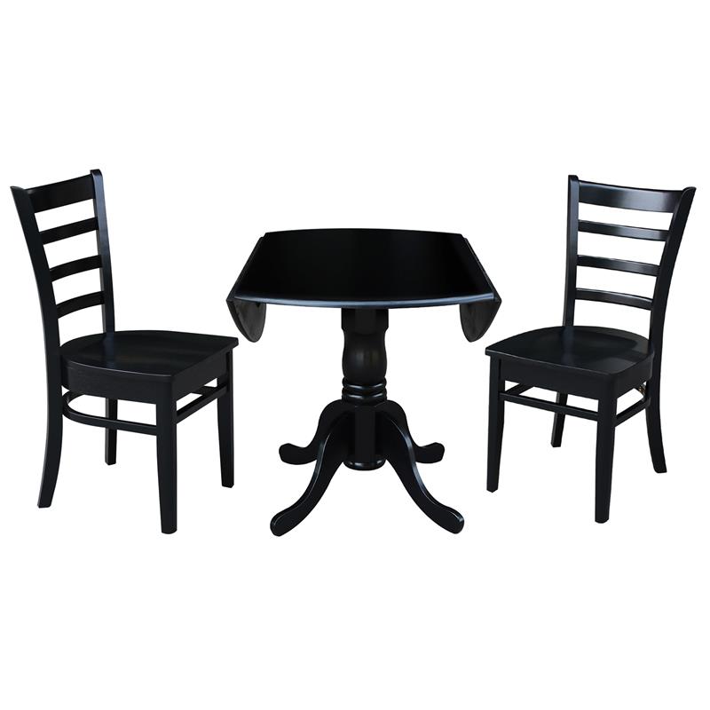 42 in Dual Drop Leaf Table with 2 Ladder Back Dining Chairs - 3 Piece Dining Set