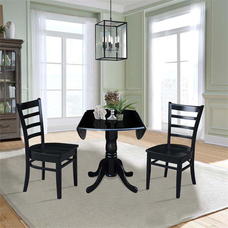 42 in Dual Drop Leaf Table with 2 Ladder Back Dining Chairs - 3 Piece Dining Set