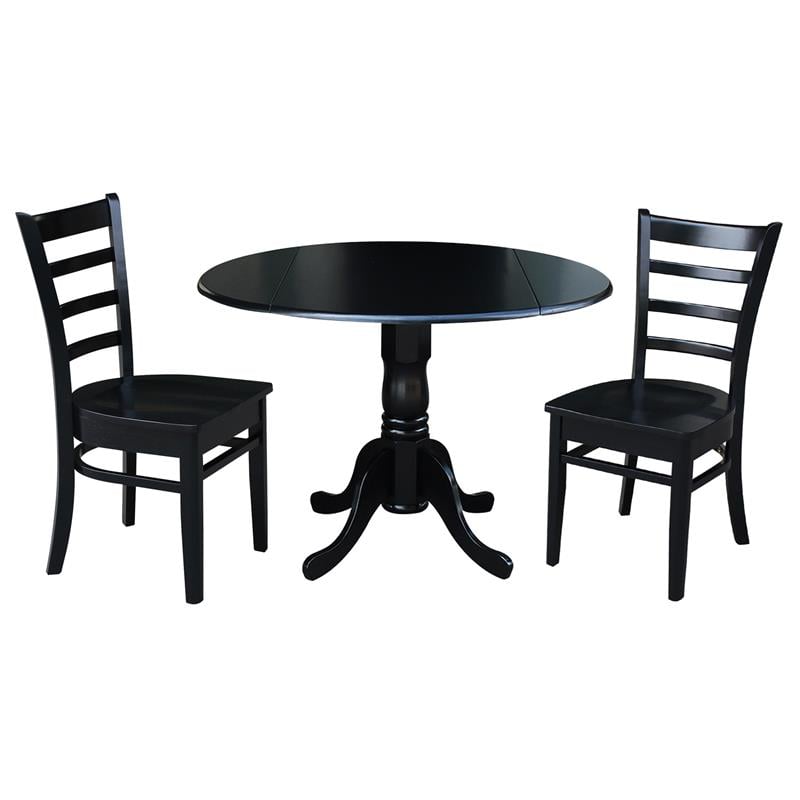 42 in Dual Drop Leaf Table with 2 Ladder Back Dining Chairs - 3 Piece Dining Set