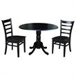42 in Dual Drop Leaf Table with 2 Ladder Back Dining Chairs - 3 Piece Dining Set