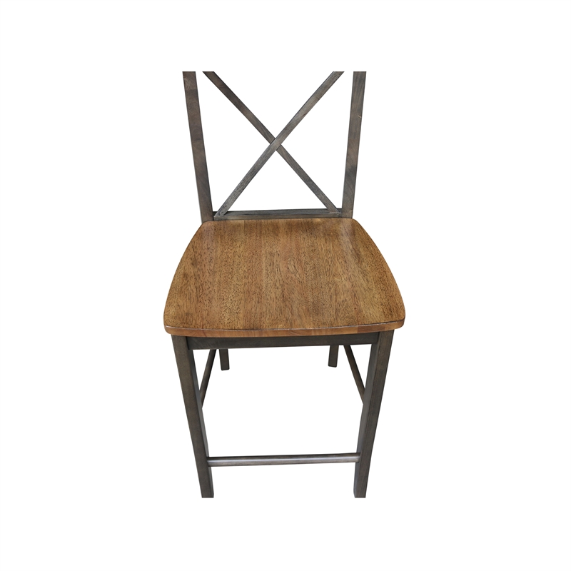X-Back Solid Wood CounterHeight Stool in Hickory/Washed Coal