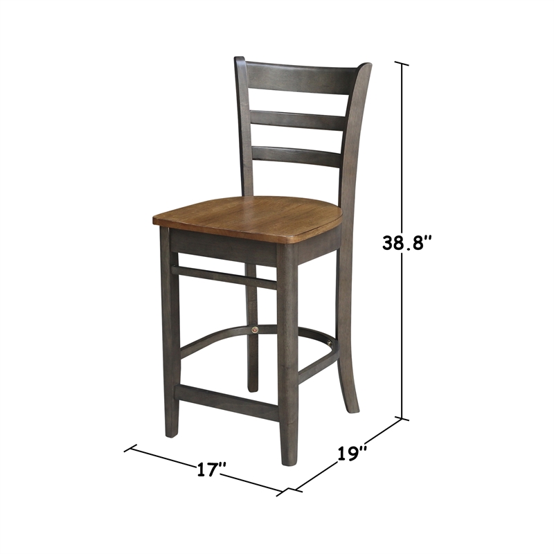 Emily Solid Wood CounterHeight Stool in Hickory/Washed Coal