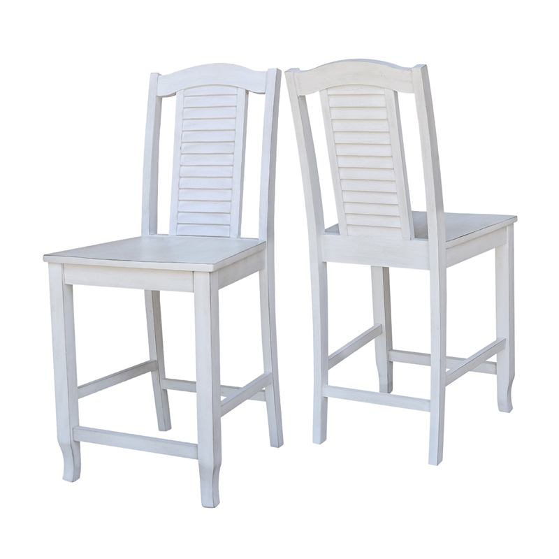 International Concepts Seaside Solid Wood Counterheight Stool in Antique Chalk